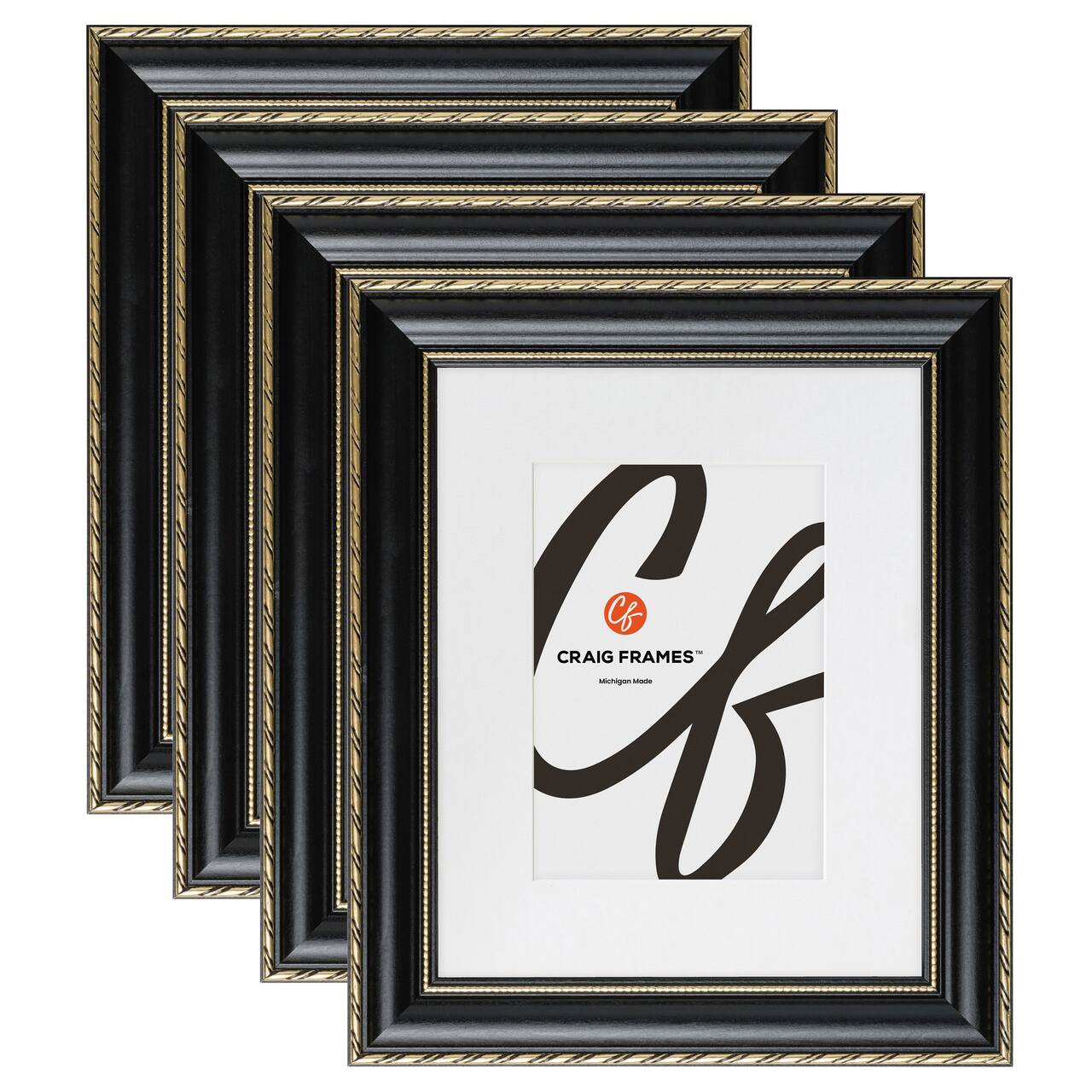 4 Pack Craig Frames Victoria Black & Gold Picture Frame with Mat